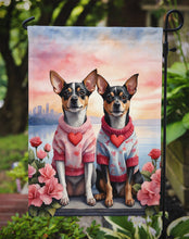 Load image into Gallery viewer, Rat Terrier Two Hearts Garden Flag –  Romantic Dog Pair with Sunset &amp; Mountain Background