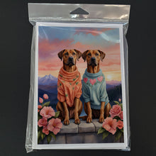 Load image into Gallery viewer, Rhodesian Ridgeback Two Hearts Greeting Cards - Blank Note Cards – 8-Pack of Artist-Designed Cards with Envelopes