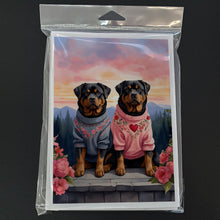 Load image into Gallery viewer, Rottweiler Two Hearts Greeting Cards - Blank Note Cards – 8-Pack of Artist-Designed Cards with Envelopes