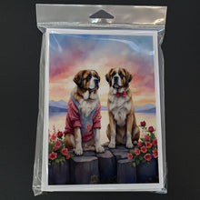 Load image into Gallery viewer, Saint Bernard Two Hearts Greeting Cards - Blank Note Cards – 8-Pack of Artist-Designed Cards with Envelopes
