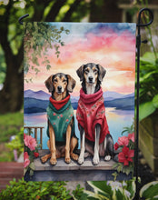 Load image into Gallery viewer, Saluki Two Hearts Garden Flag –  Romantic Dog Pair with Sunset &amp; Mountain Background