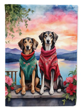 Load image into Gallery viewer, Saluki Two Hearts Garden Flag –  Romantic Dog Pair with Sunset &amp; Mountain Background