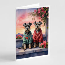 Load image into Gallery viewer, Schnauzer Two Hearts Greeting Cards - Blank Note Cards – 8-Pack of Artist-Designed Cards with Envelopes