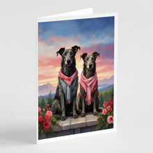 Load image into Gallery viewer, Scottish Deerhound Two Hearts Greeting Cards - Blank Note Cards – 8-Pack of Artist-Designed Cards with Envelopes