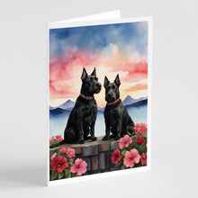 Load image into Gallery viewer, Scottish Terrier Two Hearts Greeting Cards - Blank Note Cards – 8-Pack of Artist-Designed Cards with Envelopes