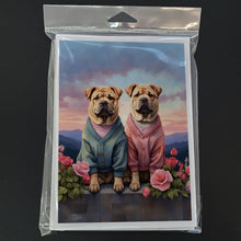 Load image into Gallery viewer, Shar Pei Two Hearts Greeting Cards - Blank Note Cards – 8-Pack of Artist-Designed Cards with Envelopes