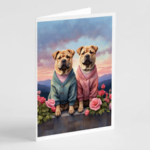 Load image into Gallery viewer, Shar Pei Two Hearts Greeting Cards - Blank Note Cards – 8-Pack of Artist-Designed Cards with Envelopes