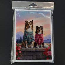 Load image into Gallery viewer, Sheltie Two Hearts Greeting Cards - Blank Note Cards – 8-Pack of Artist-Designed Cards with Envelopes