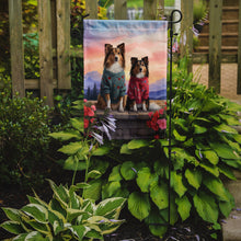 Load image into Gallery viewer, Sheltie Two Hearts Garden Flag –  Romantic Dog Pair with Sunset &amp; Mountain Background