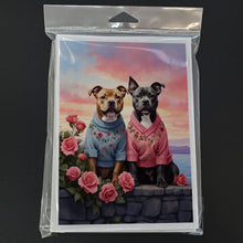 Load image into Gallery viewer, Staffordshire Bull Terrier Two Hearts Greeting Cards - Blank Note Cards – 8-Pack of Artist-Designed Cards with Envelopes