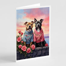 Load image into Gallery viewer, Staffordshire Bull Terrier Two Hearts Greeting Cards - Blank Note Cards – 8-Pack of Artist-Designed Cards with Envelopes