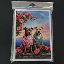 Load image into Gallery viewer, Staffordshire Bull Terrier Two Hearts Greeting Cards - Blank Note Cards – 8-Pack of Artist-Designed Cards with Envelopes