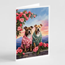 Load image into Gallery viewer, Staffordshire Bull Terrier Two Hearts Greeting Cards - Blank Note Cards – 8-Pack of Artist-Designed Cards with Envelopes