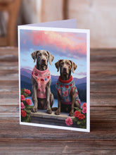 Load image into Gallery viewer, Weimaraner Two Hearts Greeting Cards - Blank Note Cards – 8-Pack of Artist-Designed Cards with Envelopes