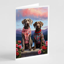 Load image into Gallery viewer, Weimaraner Two Hearts Greeting Cards - Blank Note Cards – 8-Pack of Artist-Designed Cards with Envelopes