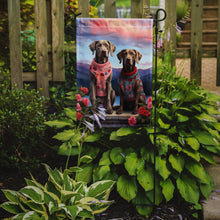 Load image into Gallery viewer, Weimaraner Two Hearts Garden Flag –  Romantic Dog Pair with Sunset &amp; Mountain Background