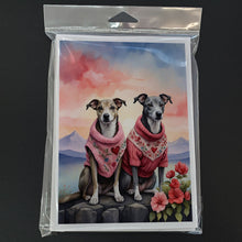 Load image into Gallery viewer, Whippet Two Hearts Greeting Cards - Blank Note Cards – 8-Pack of Artist-Designed Cards with Envelopes