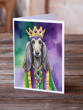 Load image into Gallery viewer, Afghan Hound King of Mardi Gras Greeting Cards - Blank Note Cards – 8-Pack of Artist-Designed Cards with Envelopes