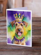 Load image into Gallery viewer, Airedale Terrier King of Mardi Gras Greeting Cards - Blank Note Cards – 8-Pack of Artist-Designed Cards with Envelopes