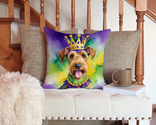 Load image into Gallery viewer, Airedale Terrier King of Mardi Gras Throw Pillow - 14x14 Decorative Pillow – Art for Your Home &amp; Patio