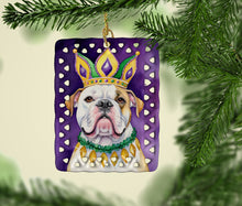 Load image into Gallery viewer, American Bulldog King of Mardi Gras Porcelain Ornament