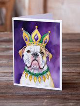 Load image into Gallery viewer, American Bulldog King of Mardi Gras Greeting Cards - Blank Note Cards – 8-Pack of Artist-Designed Cards with Envelopes