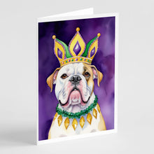 Load image into Gallery viewer, American Bulldog King of Mardi Gras Greeting Cards - Blank Note Cards – 8-Pack of Artist-Designed Cards with Envelopes