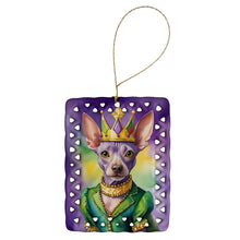 Load image into Gallery viewer, American Hairless Terrier King of Mardi Gras Porcelain Ornament
