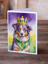 Load image into Gallery viewer, Australian Shepherd King of Mardi Gras Greeting Cards - Blank Note Cards – 8-Pack of Artist-Designed Cards with Envelopes