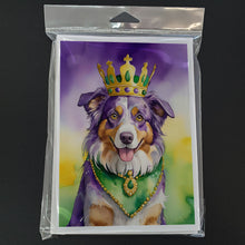 Load image into Gallery viewer, Australian Shepherd King of Mardi Gras Greeting Cards - Blank Note Cards – 8-Pack of Artist-Designed Cards with Envelopes