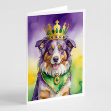 Load image into Gallery viewer, Australian Shepherd King of Mardi Gras Greeting Cards - Blank Note Cards – 8-Pack of Artist-Designed Cards with Envelopes