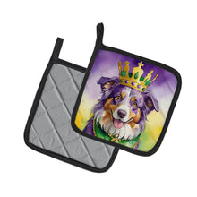 Load image into Gallery viewer, Australian Shepherd King of Mardi Gras Pot Holders - Set of 2 Decorative Kitchen Helpers | Made in the USA