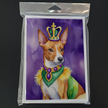 Load image into Gallery viewer, Basenji King of Mardi Gras Greeting Cards - Blank Note Cards – 8-Pack of Artist-Designed Cards with Envelopes