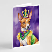 Load image into Gallery viewer, Basenji King of Mardi Gras Greeting Cards - Blank Note Cards – 8-Pack of Artist-Designed Cards with Envelopes