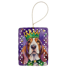 Load image into Gallery viewer, Basset Hound King of Mardi Gras Porcelain Ornament