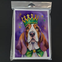 Load image into Gallery viewer, Basset Hound King of Mardi Gras Greeting Cards - Blank Note Cards – 8-Pack of Artist-Designed Cards with Envelopes