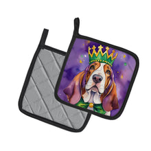 Load image into Gallery viewer, Basset Hound King of Mardi Gras Pot Holders - Set of 2 Decorative Kitchen Helpers | Made in the USA
