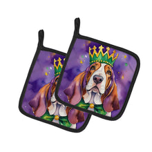 Load image into Gallery viewer, Basset Hound King of Mardi Gras Pot Holders - Set of 2 Decorative Kitchen Helpers | Made in the USA