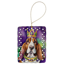 Load image into Gallery viewer, Basset Hound King of Mardi Gras Porcelain Ornament