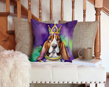 Load image into Gallery viewer, Basset Hound King of Mardi Gras Throw Pillow - 14x14 Decorative Pillow – Art for Your Home &amp; Patio