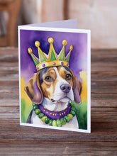 Load image into Gallery viewer, Beagle King of Mardi Gras Greeting Cards - Blank Note Cards – 8-Pack of Artist-Designed Cards with Envelopes