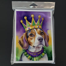 Load image into Gallery viewer, Beagle King of Mardi Gras Greeting Cards - Blank Note Cards – 8-Pack of Artist-Designed Cards with Envelopes