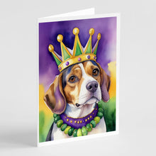Load image into Gallery viewer, Beagle King of Mardi Gras Greeting Cards - Blank Note Cards – 8-Pack of Artist-Designed Cards with Envelopes