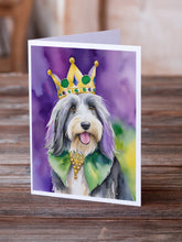Load image into Gallery viewer, Bearded Collie King of Mardi Gras Greeting Cards - Blank Note Cards – 8-Pack of Artist-Designed Cards with Envelopes