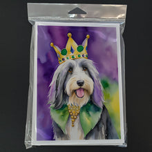 Load image into Gallery viewer, Bearded Collie King of Mardi Gras Greeting Cards - Blank Note Cards – 8-Pack of Artist-Designed Cards with Envelopes