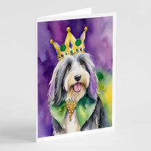 Load image into Gallery viewer, Bearded Collie King of Mardi Gras Greeting Cards - Blank Note Cards – 8-Pack of Artist-Designed Cards with Envelopes
