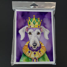 Load image into Gallery viewer, Bedlington Terrier King of Mardi Gras Greeting Cards - Blank Note Cards – 8-Pack of Artist-Designed Cards with Envelopes