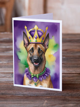 Load image into Gallery viewer, Belgian Malinois King of Mardi Gras Greeting Cards - Blank Note Cards – 8-Pack of Artist-Designed Cards with Envelopes