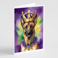 Load image into Gallery viewer, Belgian Malinois King of Mardi Gras Greeting Cards - Blank Note Cards – 8-Pack of Artist-Designed Cards with Envelopes