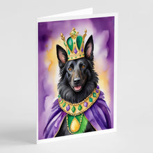 Load image into Gallery viewer, Belgian Sheepdog King of Mardi Gras Greeting Cards - Blank Note Cards – 8-Pack of Artist-Designed Cards with Envelopes